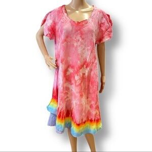 Tie dye festival dress rainbow Flamenco ruffle XL gorgeous short sleeve